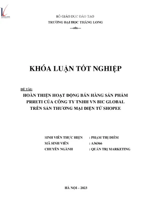 Hoàn thiện hoạt động bán hàng sản phẩm prreti của công ty tnhh vn bic global trên sàn tmđt shopee