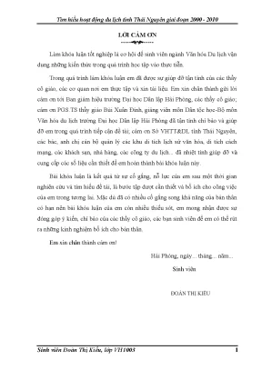 Tìm hiểu hoạt động du lịch tỉnh thái nguyên giai đoạn 2000 2010