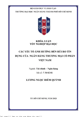 Các yếu tố ảnh hưởng đến rủi ro tín dụng của ngân hàng tmcp việt nam 2023
