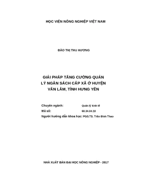 Luận văn thạc sĩ giải pháp tăng cường quản lý ngân sách cấp xã ở huyện văn lâm tỉnh hưng yên