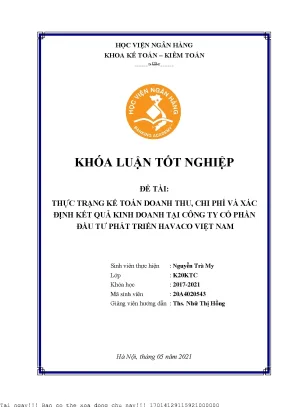 Thực trạng kế toán doanh thu chi phí và xác định kết quả kinh doanh tại công ty cổ phần đầu tư phát triển havaco việt nam