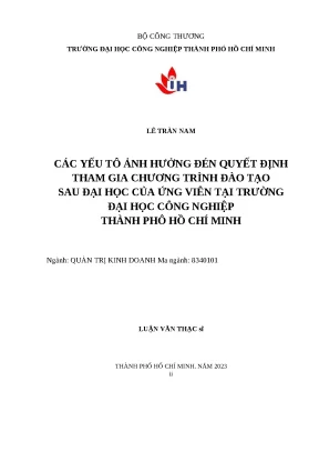 Luận văn thạc sĩ các yếu tố ảnh hưởng đến quyết định tham gia chương trình đào tạo sau đại học của ứng viên tại trường đại học công nghiệp tp hcm