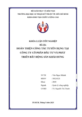 Khóa luận tốt nghiệp hoàn thiện công tác tuyển dụng tại công ty cổ phần đầu tư và phát triển bất động sản khải hưng