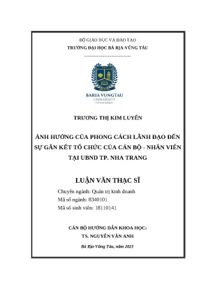 Luận văn thạc sĩ ảnh hưởng của phong cách lãnh đạo đến sự gắn kết tổ chức của cán bộ nhân viên tại uỷ ban nhân dân thành phố nha trang tỉnh khánh hoà