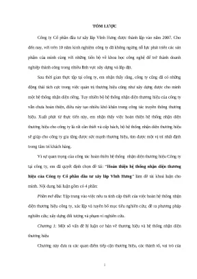 Luận văn tmu hoàn thiện hệ thống nhận diện thương hiệu của công ty cổ phần đầu tư xây lắp vĩnh hưng