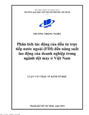 Phân tích tác động của đầu tư trực tiếp nước ngoài fdi đến năng suất lao động của doanh nghiệp trong ngành dệt may ở việt nam