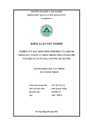 Nghiên cứu đặc điểm nông sinh học của một số giống dưa chuột vụ đông trong nhà có mái che năm 2022 tại xuân mai chương mỹ hà nội