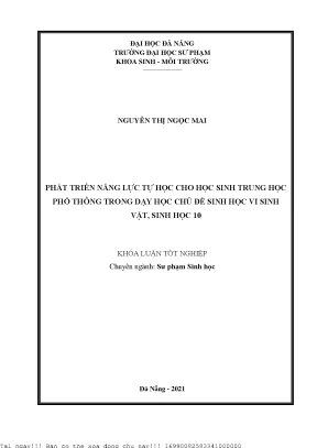 Phát triển năng lực tự học cho học sinh trung học phổ thông trong dạy học chủ đề sinh học vi sinh vật sinh học 10