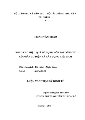 Luận văn thạc sĩ nâng cao hiệu quả sử dụng vốn của công ty cổ phần cơ điện và xây dựng việt nam