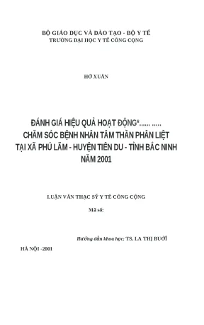 Luận văn đánh giá hiệu quả hoạt động chăm sóc bệnh nhân tâm thần phân liệt tại xã phú lâm huyện tiên du tỉnh bắc ninh năm 2001
