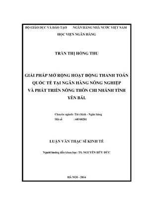 Giải pháp mở rộng hoạt động thanh toán quốc tế tại ngân hàng nông nghiệp và phát triển nông thôn chi nhánh tỉnh yên bái