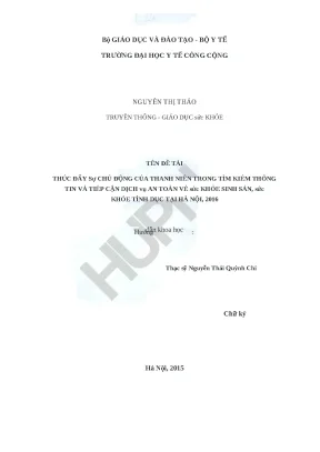 Luận văn thúc đẩy sự chủ động của thanh niên trong tìm kiếm thông tin tiếp cận dịch vụ an toàn về sức khỏe sinh sản sức khỏe tình dục tại hà nội năm 2016