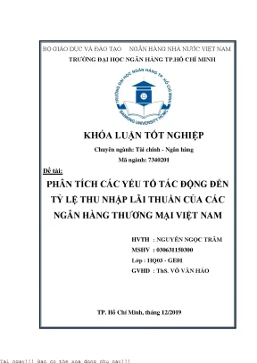 Phân tích các yếu tố tác động đến tỷ lệ thu nhập lãi thuần của các ngân hàng thương mại việt nam khóa luận đại học chuyên ngành tài chính ngân hàng