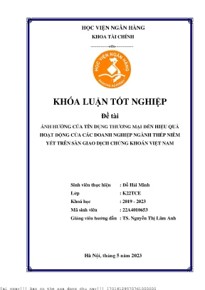 Ảnh hưởng của chính sách tín dụng thương mại đến hiệu quả hoạt động của các doanh nghiệp ngành thép niêm yết trên sàn giao dịch chứng khoán việt nam