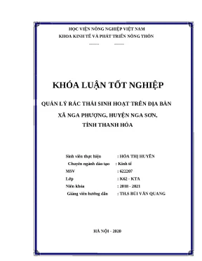 Luận văn thạc sĩ quản lý rác thải sinh hoạt trên địa bàn xã nga phượng huyện nga sơn tỉnh thanh hóa