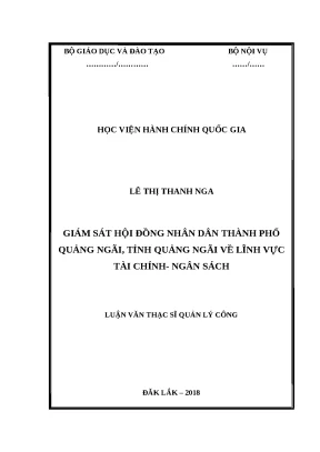 Luận văn thạc sĩ giám sát hội đồng nhân dân thành phố quảng ngãi về lĩnh vực tài chính ngân sách