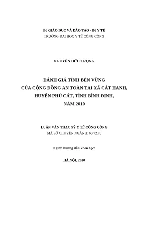 Luận văn đánh giá tính bền vững của cộng đồng an toàn tại xã cát hanh huyện phù cát tỉnh bình định năm 2010