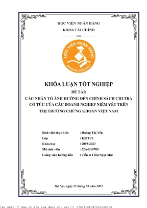 Các nhân tố ảnh hưởng đến chính sách chi trả ct của các dn niêm yết trên ttck việt nam