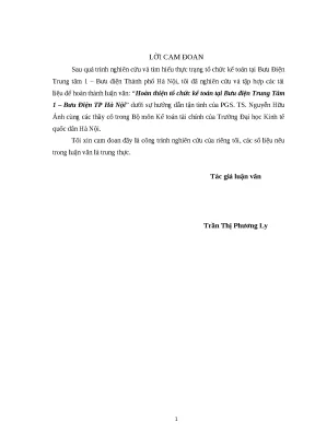 Luận văn thạc sĩ hoàn thiện tổ chức kế toán tại bưu điện trung tâm 1 bưu điện tp hà nội
