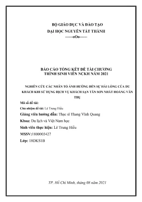 Nghiên cứu các nhân tố ảnh hưởng đến sự hài lòng của du khách khi sử dụng dịch vụ khách sạn tân sơn nhất hoàng văn thụ