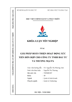 Giải pháp hoàn thiện hoạt động xúc tiến hỗn hợp cho công ty tnhh đầu tư và thương mại pa