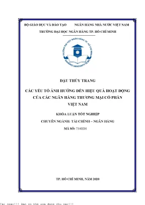 Các yếu tố ảnh hưởng đến hiệu quả hoạt động của các ngân hàng thương mại cổ phần việt nam khóa luận đại học chuyên ngành tài chính ngân hàng