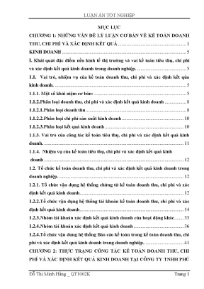 Tìm hiểu phần hành kế toán doanh thu chi phí và xác định kết quả kinh doanh của công ty