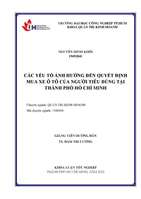 Các yếu tố ảnh hưởng đến quyết định mua xe ô tô của người tiêu dùng tại thành phố hồ chí minh