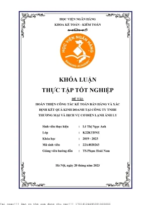 Hoàn thiện công tác kế toán bán hàng và xác định kết quả kinh doanh tại công ty tnhh thương mại dịch vụ cơ điện lạnh ánh ly