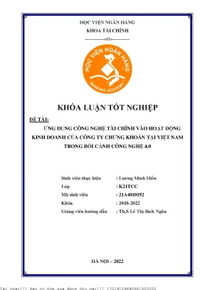 Ứng dụng công nghệ tài chính vào hoạt động kinh doanh của công ty chứng khoán tại việt nam trong bối cảnh công nghệ 4 0
