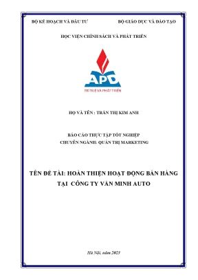Hoàn thiện hoạt động bán hàng tại công ty văn minh auto