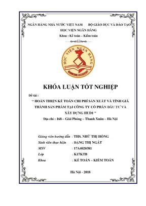 Hoàn thiện kế toán chi phí sản xuất và tính giá thành sản phẩm tại công ty cổ phần đầu tư và xây dựng hud1 khoá luận tốt nghiệp