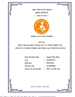 Thực trạng hoạt động đầu tư phát triển tại công ty cổ phần nhiệt điện phả lại tỉnh hải dương