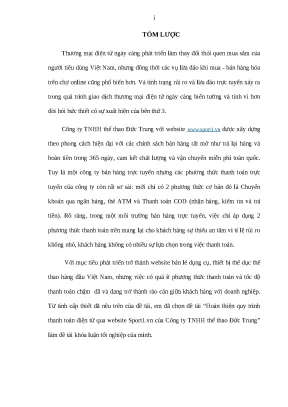Luận văn tmu hoàn thiện quy trình thanh toán điện tử qua website sport1 vn của công ty tnhh thể thao đức trung