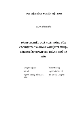 Luận văn thạc sĩ đánh giá hiệu quả hoạt động của các hợp tác xã nông nghiệp trên địa bàn huyện thanh trì thành phố hà nội