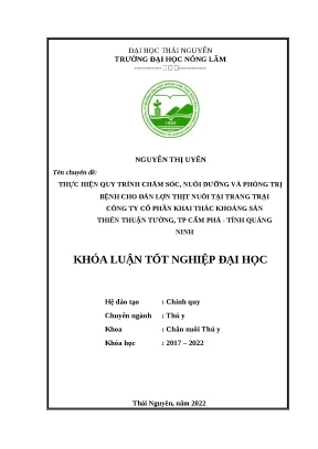 Luận văn thực hiện quy trình chăm sóc nuôi dưỡng và phòng trị bệnh cho đàn lợn thịt nuôi tại trang trại công ty cổ phần khai thác khoáng sản thiên thuận tường