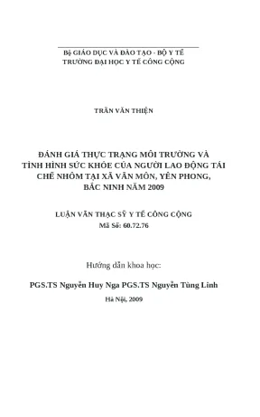 Luận văn đánh giá thực trạng môi trường và tình hình sức khỏe của người lao động tái chế nhôm tại xã văn môn yên phong bắc ninh năm 2009