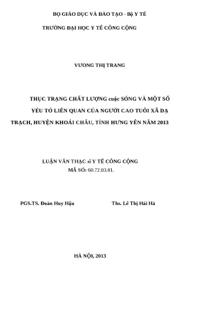 Luận văn thực trạng chất lượng cuộc sống và một số yếu tố liên quan của người cao tuổi xã dạ trạch huyện khoái châu tỉnh hưng yên năm 2013