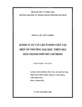 Luận văn thạc sĩ hành vi tự cô lập ở sinh viên tại một số trường đại học trên địa bàn thành phố hồ chí minh