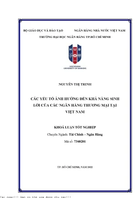 Các yếu tố ảnh hưởng đến khả năng sinh lời của các ngân hàng thương mại tại việt nam 2022