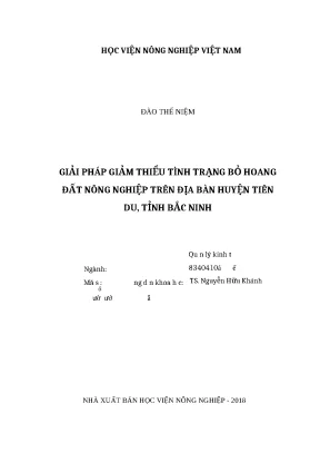 Luận văn thạc sĩ giải pháp giảm thiểu tình trạng bỏ hoang đất nông nghiệp trên địa bàn huyện tiên du tỉnh bắc ninh