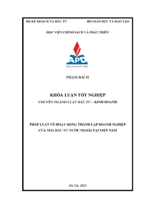 Pháp luật về hoạt động thành lập doanh nghiệp của nhà đầu tư nước ngoài tại việt nam