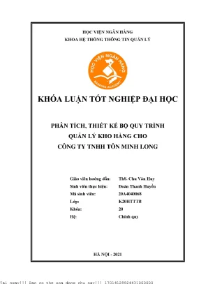 Phân tích thiết kế bộ quy trình quản lý kho hàng cho công ty tnhh tôn minh long