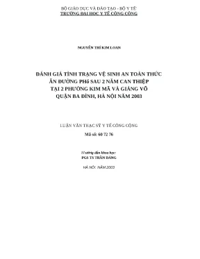 Luận văn đánh giá tình trạng vệ sinh an toàn thức ăn đường phố sau 2 năm can thiệp tại 2 phường kim mã và giảng võ quận ba đình hà nội năm 2003