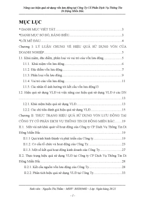 Chuyên đề thực tập nâng cao hiệu quả sử dụng vốn lưu động tại công ty cổ phần dịch vụ thông tin di động miền bắc