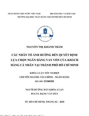 Các nhân tố ảnh hưởng đến quyết định lựa chọn ngân hàng vay vốn của khách hàng cá nhân tại thành phố hồ chí minh khóa luận đại học chuyên ngành tài chính ngân hàng