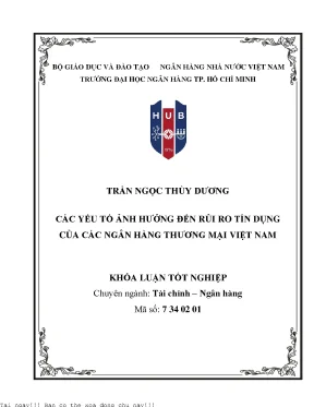 Các yếu tố ảnh hưởng đến rủi ro tín dụng của các ngân hàng thương mại việt nam 2023
