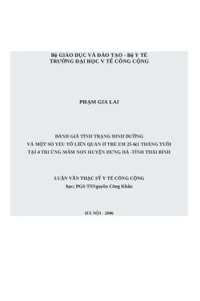 Luận văn đánh giá tình trạng dinh dưỡng và một số yếu tố liên quan ở trẻ em 25 60 tháng tuổi tại 4 trường mầm non huyện hưng hà tỉnh thái bình