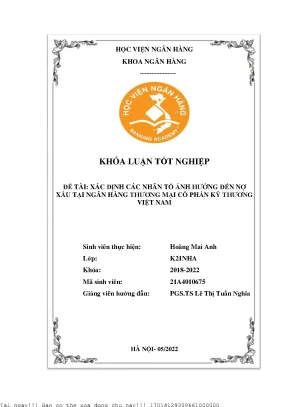 Xác định các nhân tố ảnh hưởng đến nợ xấu tại ngân hàng thương mại cổ phần kỹ thương việt nam