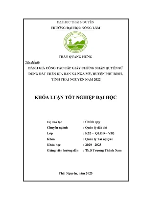 Đánh giá công tác cấp giấy chứng nhận quyền sử dụng đất trên địa bàn xã nga my huyện phú bình tỉnh thái nguyên năm 2022
